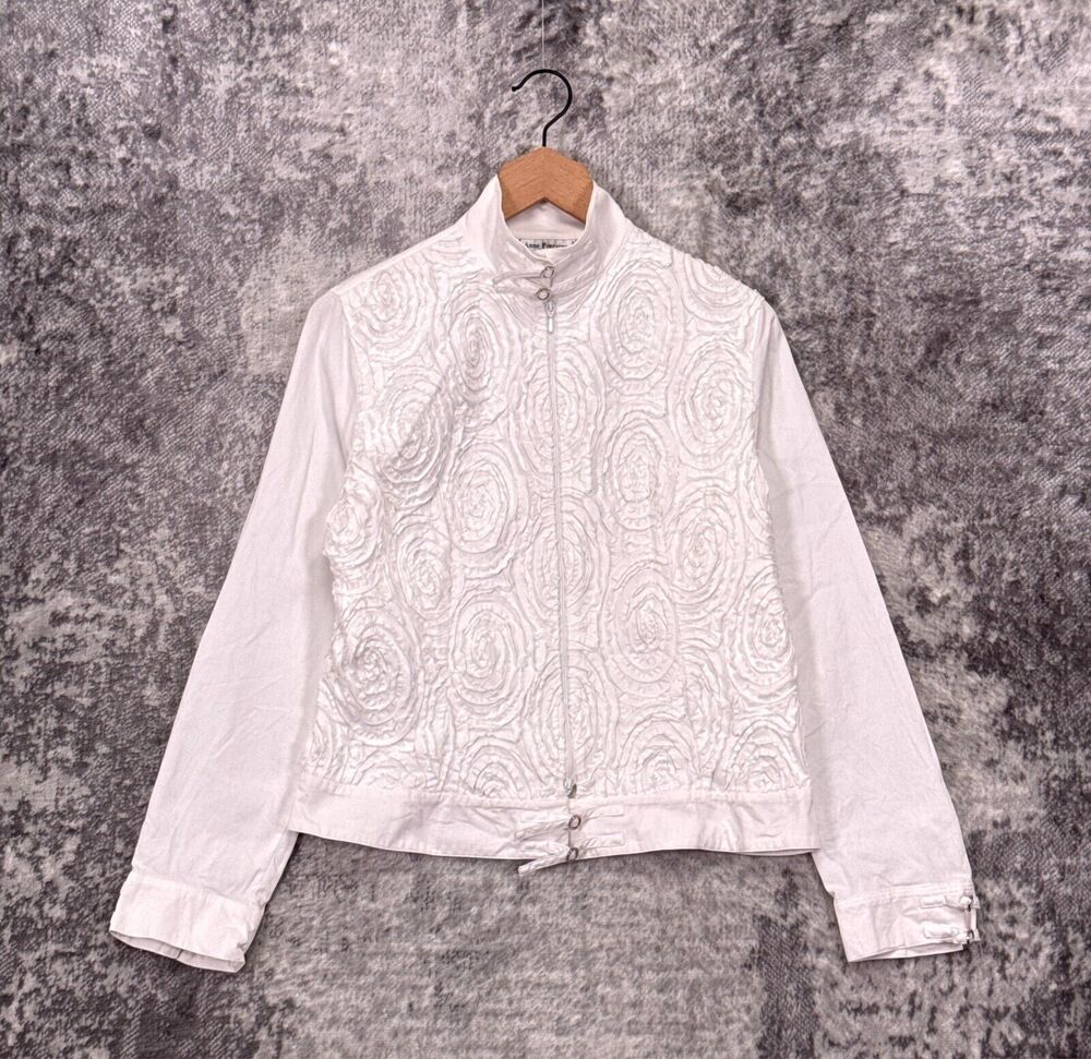 Anne Fontaine Jacket 42 / US 10 Womens White Floral Textured Cropped Full Zip